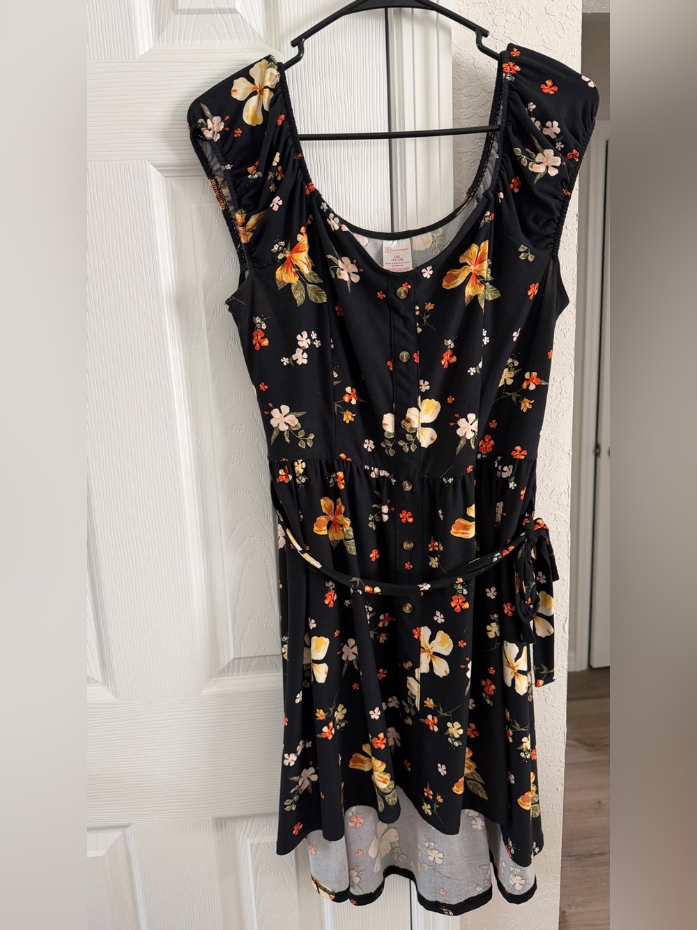 No Boundaries Black Floral Midi Dress with Yellow & Orange Blooms